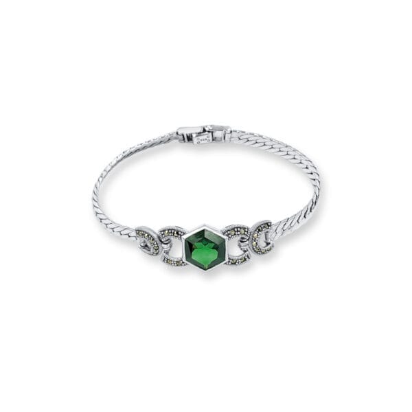 Silver Bracelet With Green Zircon